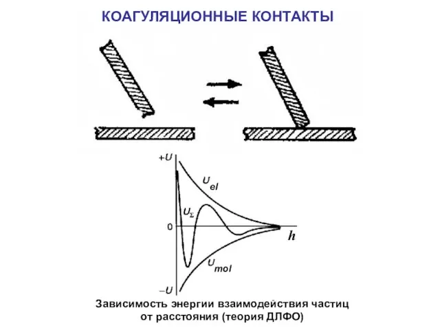 Зависимость энергии взаимодействия частиц от расстояния (теория ДЛФО) КОАГУЛЯЦИОННЫЕ КОНТАКТЫ h el mol