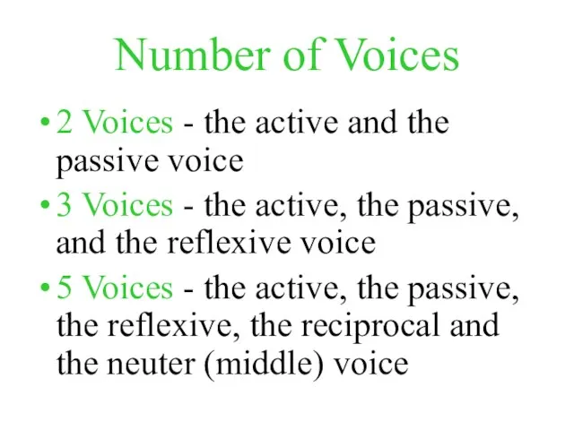 Number of Voices 2 Voices - the active and the passive voice