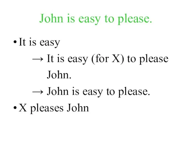 John is easy to please. It is easy → It is easy