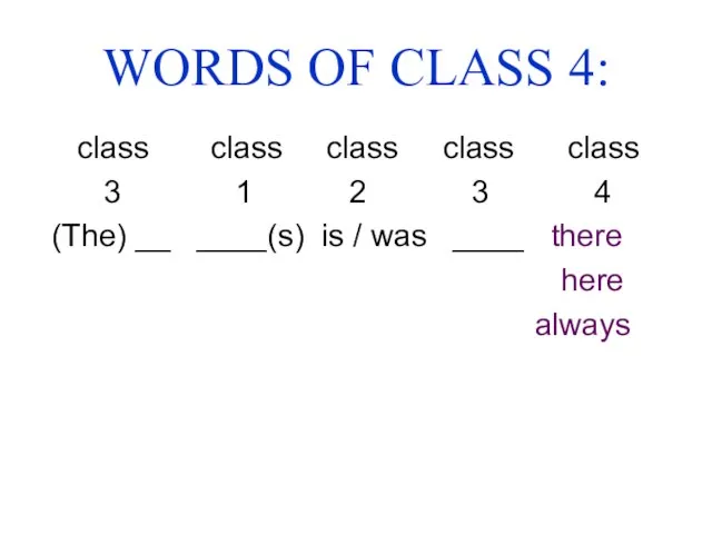 WORDS OF CLASS 4: class class class class class 3 1 2