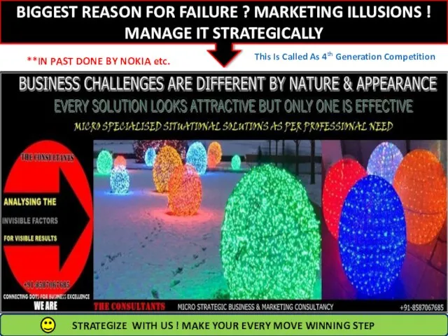 BIGGEST REASON FOR FAILURE ? MARKETING ILLUSIONS ! MANAGE IT STRATEGICALLY **IN