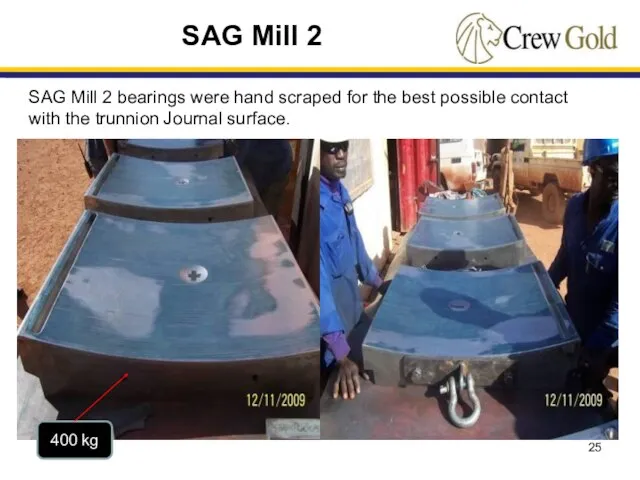 400 kg SAG Mill 2 SAG Mill 2 bearings were hand scraped