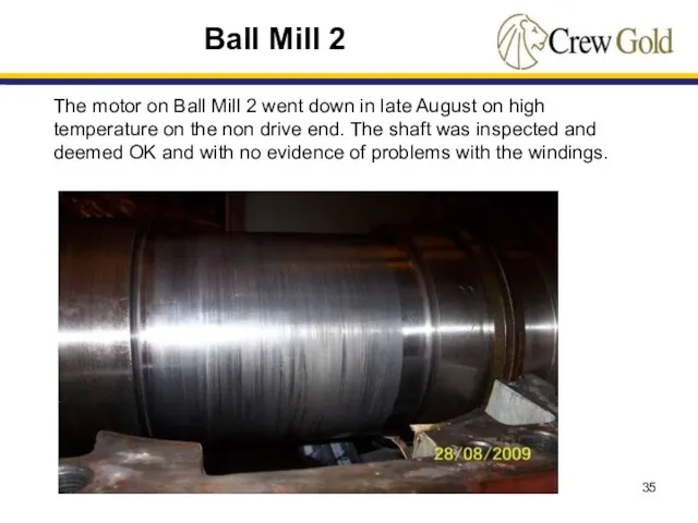 The motor on Ball Mill 2 went down in late August on