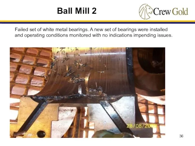 Ball Mill 2 Failed set of white metal bearings. A new set