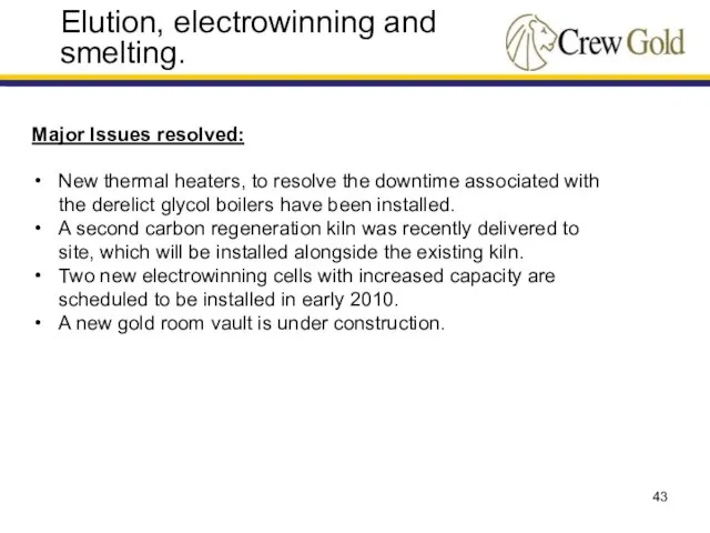 Major Issues resolved: New thermal heaters, to resolve the downtime associated with