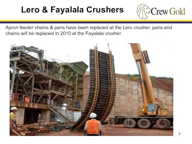 Apron feeder chains & pans have been replaced at the Lero crusher,