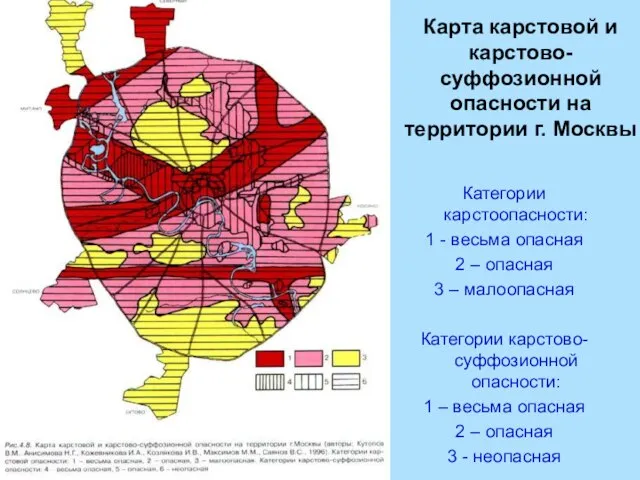 Карта карстовой и карстово-суффозионной опасности на территории г. Москвы Категории карстоопасности: 1