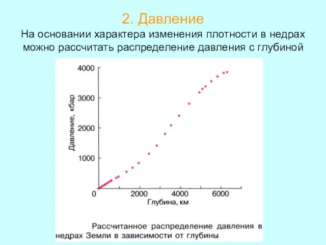 2. Давление На основании характера изменения плотности в недрах можно рассчитать распределение давления с глубиной