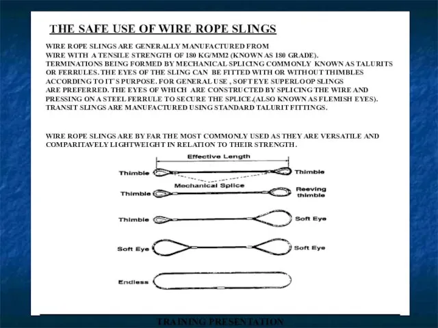 _____________________________________ TRAINING PRESENTATION THE SAFE USE OF WIRE ROPE SLINGS WIRE ROPE