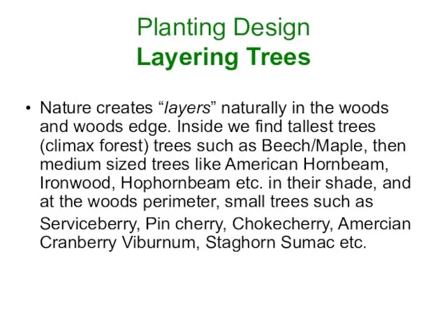 Planting Design Layering Trees Nature creates “layers” naturally in the woods and