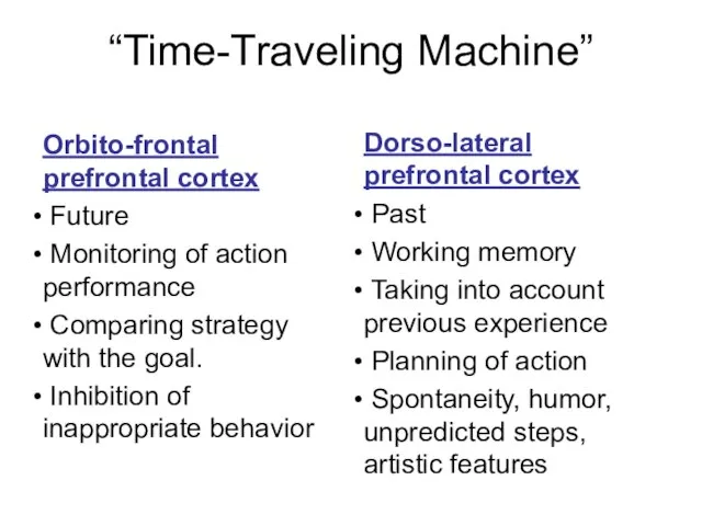 Orbito-frontal prefrontal cortex Future Monitoring of action performance Comparing strategy with the