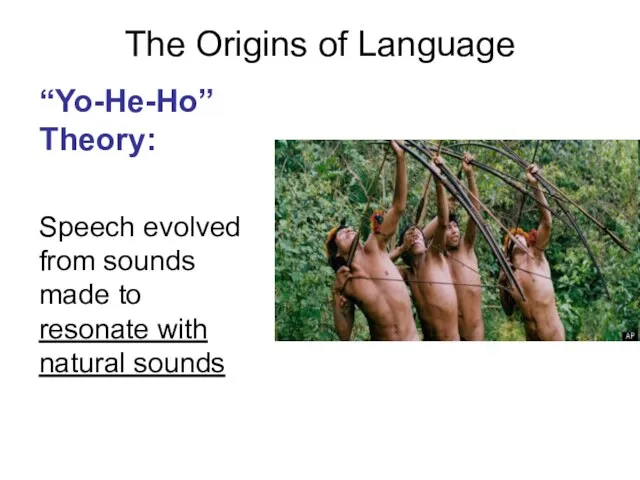 The Origins of Language “Yo-He-Ho” Theory: Speech evolved from sounds made to resonate with natural sounds