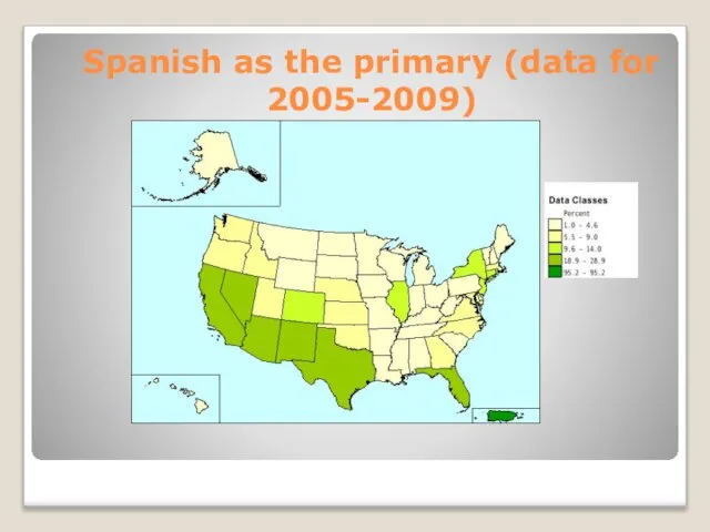 Spanish as the primary (data for 2005-2009)