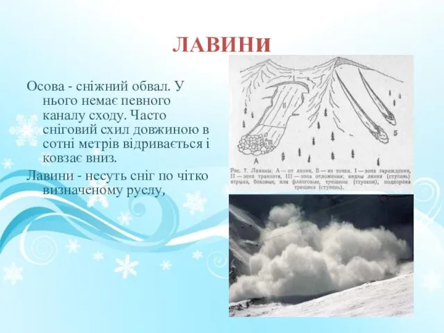 ЛАВИНи Осова - сніжний обвал. У нього немає певного каналу сходу. Часто