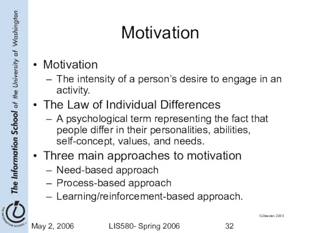 May 2, 2006 LIS580- Spring 2006 Motivation Motivation The intensity of a