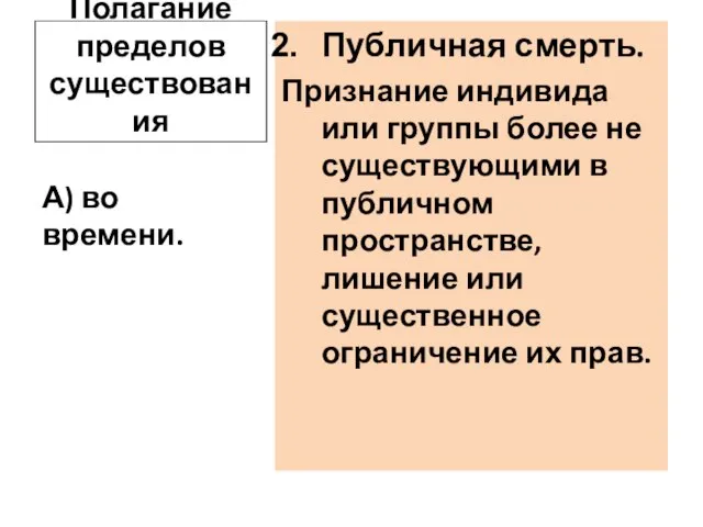 Полагание пределов существования Публичная смерть. Признание индивида или группы более не существующими