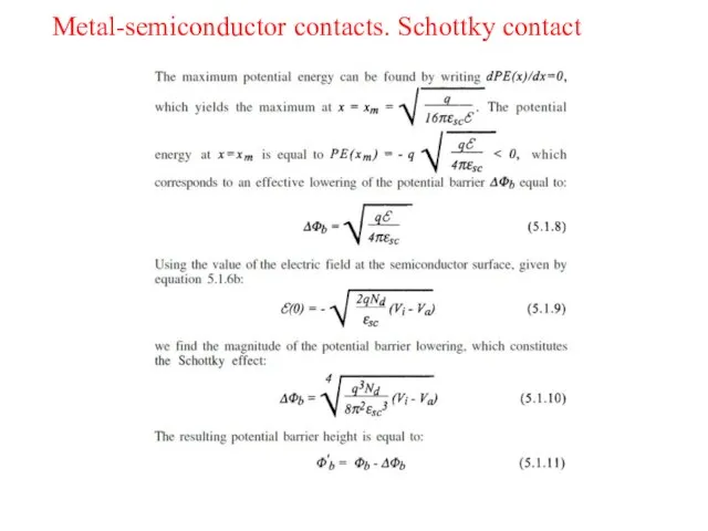 Metal-semiconductor contacts. Schottky contact