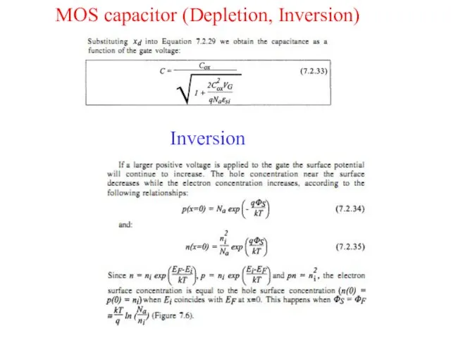 MOS capacitor (Depletion, Inversion) Inversion