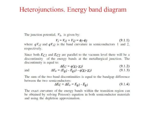 Heterojunctions. Energy band diagram