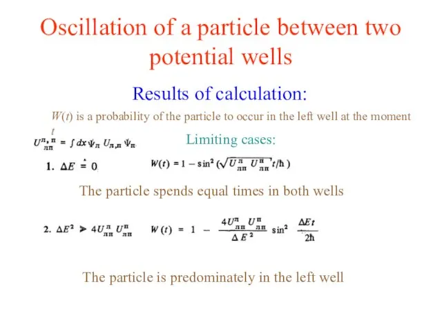 Oscillation of a particle between two potential wells Results of calculation: W(t)