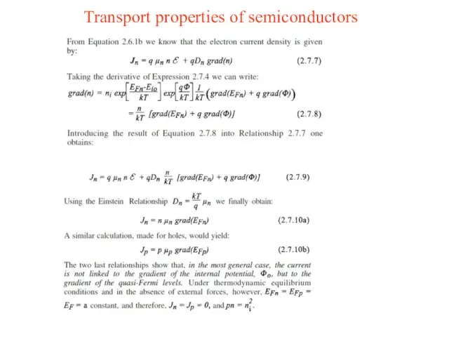 Transport properties of semiconductors