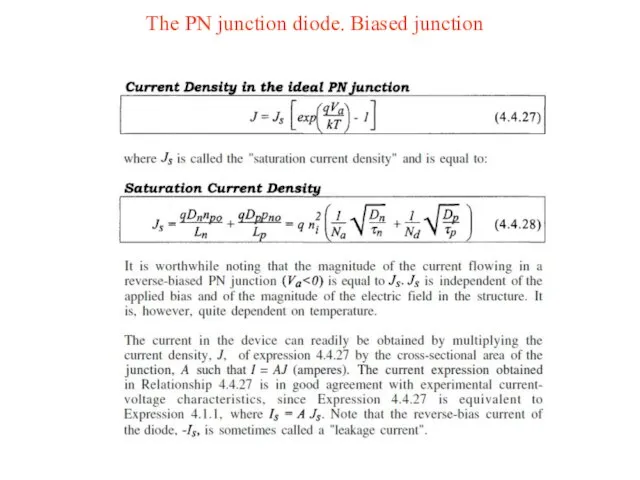 The PN junction diode. Biased junction