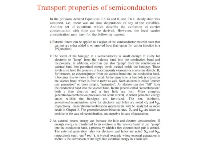 Transport properties of semiconductors