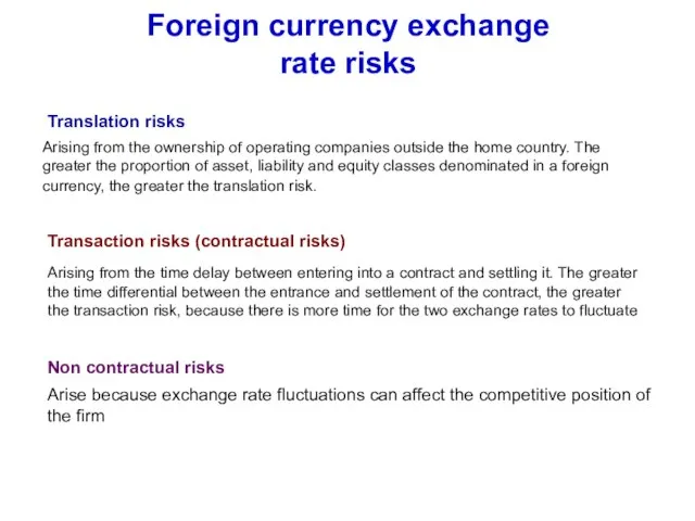 Foreign currency exchange rate risks Translation risks Arising from the ownership of