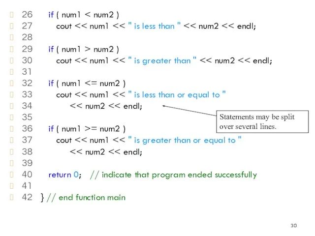 26 if ( num1 27 cout 28 29 if ( num1 >