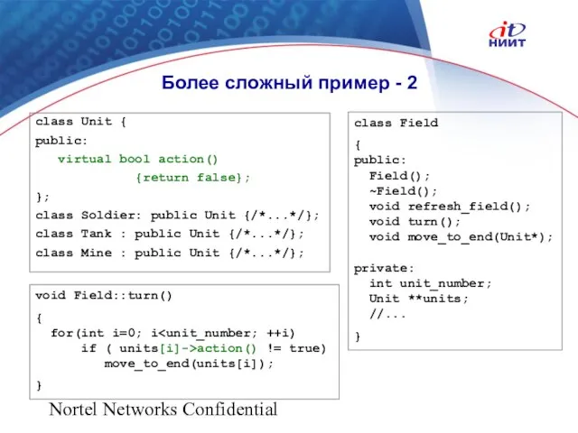 Nortel Networks Confidential Более сложный пример - 2 class Unit { public: