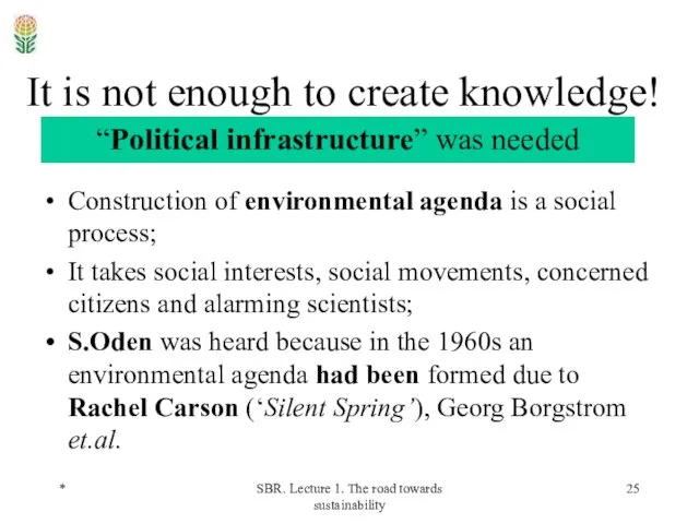 * SBR. Lecture 1. The road towards sustainability It is not enough