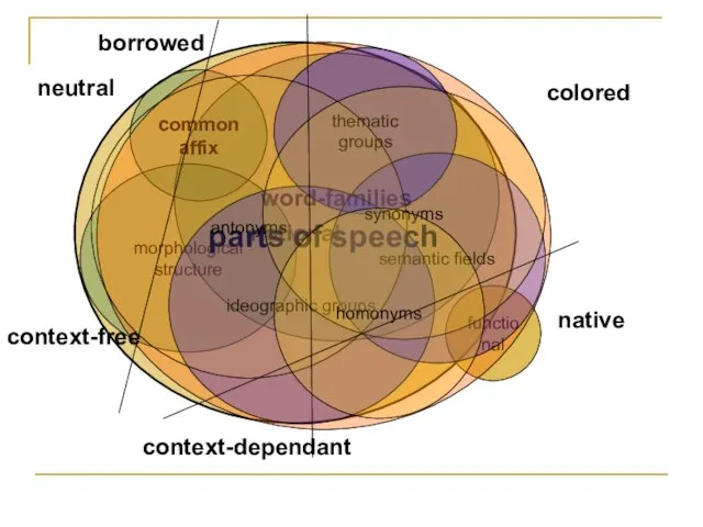 notional functional word-families common affix morphological structure parts of speech thematic groups