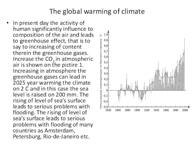 The global warming of climate In present day the activity of human