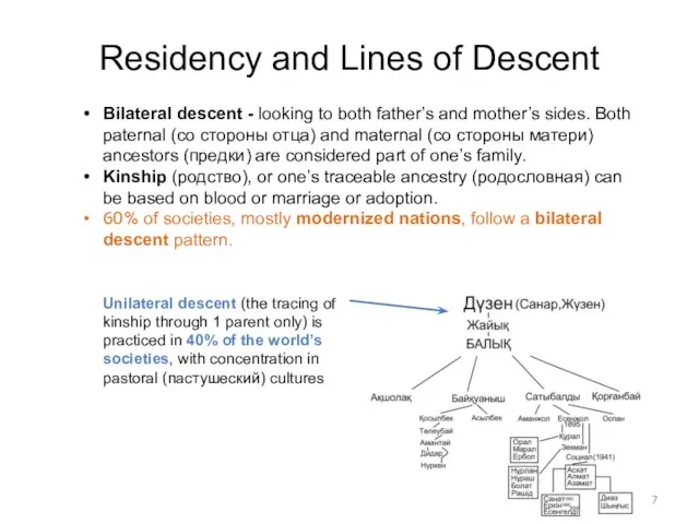 Residency and Lines of Descent Bilateral descent - looking to both father’s