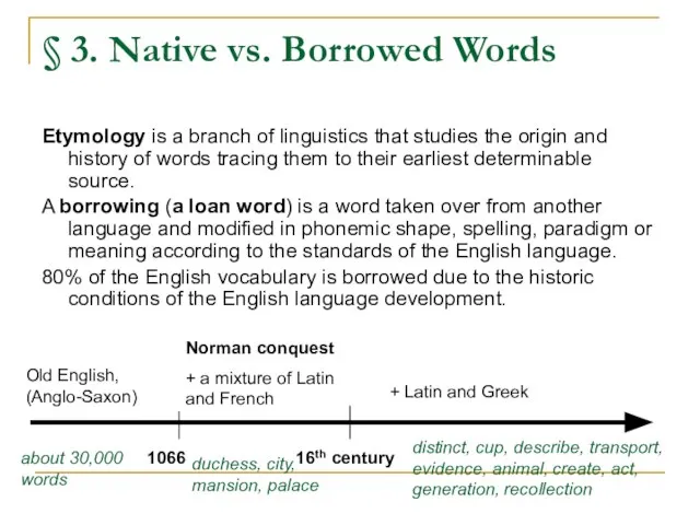 § 3. Native vs. Borrowed Words Etymology is a branch of linguistics