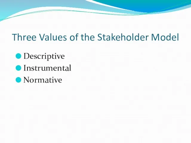 Three Values of the Stakeholder Model Descriptive Instrumental Normative