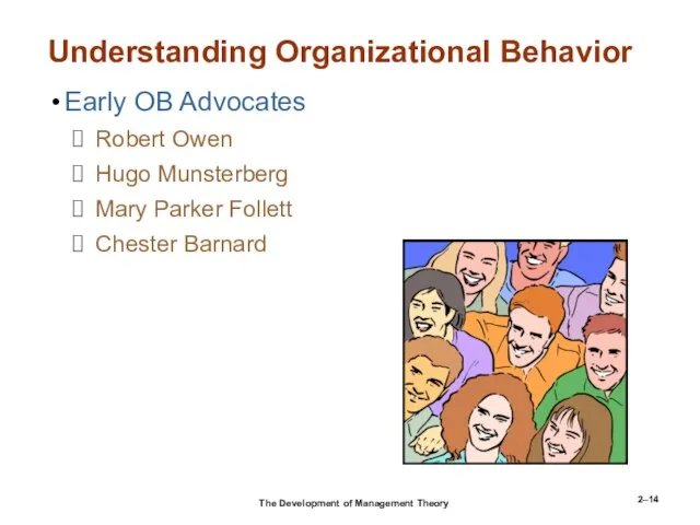 2– Understanding Organizational Behavior Early OB Advocates Robert Owen Hugo Munsterberg Mary