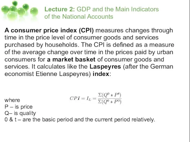 Lecture 2: GDP and the Main Indicators of the National Accounts A