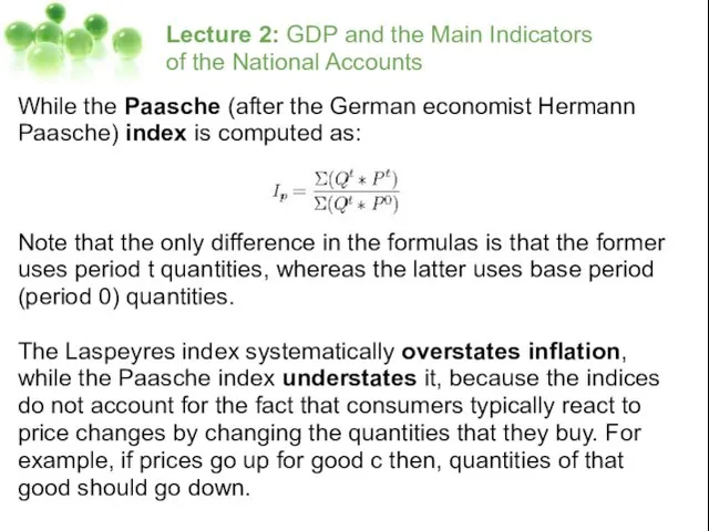 Lecture 2: GDP and the Main Indicators of the National Accounts While