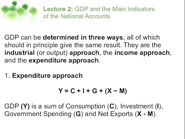 Lecture 2: GDP and the Main Indicators of the National Accounts GDP