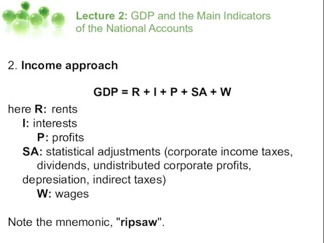 Lecture 2: GDP and the Main Indicators of the National Accounts 2.