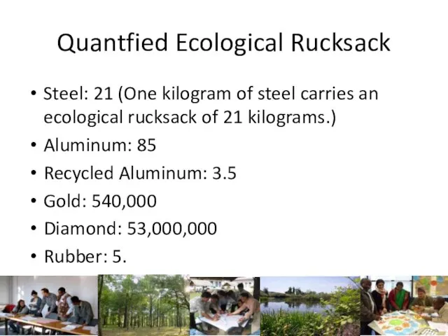 Quantfied Ecological Rucksack Steel: 21 (One kilogram of steel carries an ecological