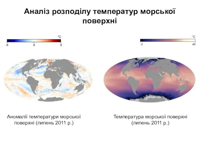 Температура морської поверхні (липень 2011 р.) Аномалії температури морської поверхні (липень 2011