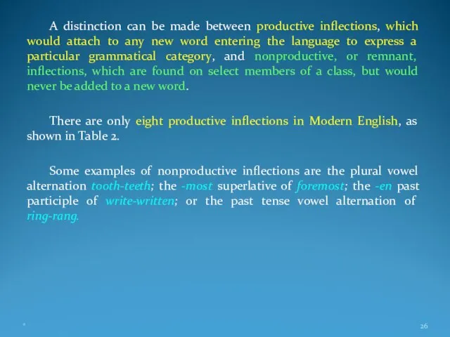 A distinction can be made between productive inflections, which would attach to