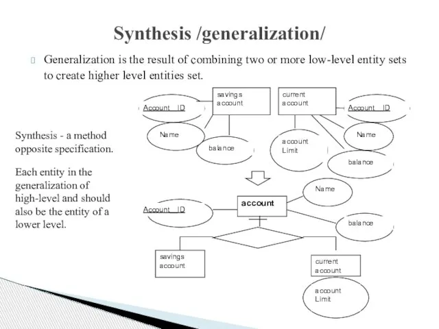 Synthesis /generalization/ Generalization is the result of combining two or more low-level