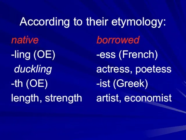 According to their etymology: native -ling (OE) duckling -th (OE) length, strength