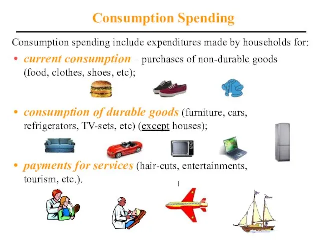 Consumption spending include expenditures made by households for: current consumption – purchases