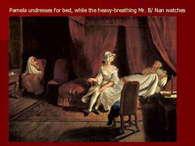 Pamela undresses for bed, while the heavy-breathing Mr. B/ Nan watches