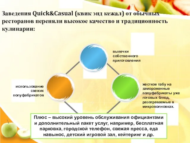 использование свежих полуфабрикатов жесткое табу на замороженные полуфабрикаты уже готовых блюд, разогреваемые