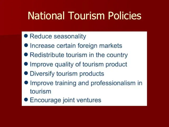 National Tourism Policies